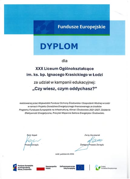 Kampania edukacyjna o jakości powietrza w Liceum im. Nasowińskiego