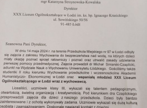 Podziękowania za super robotę dla klasy 3a i p.Świstka